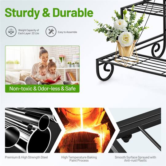 Costway Black 3-Tier Metal Flower & Plant Display Stand